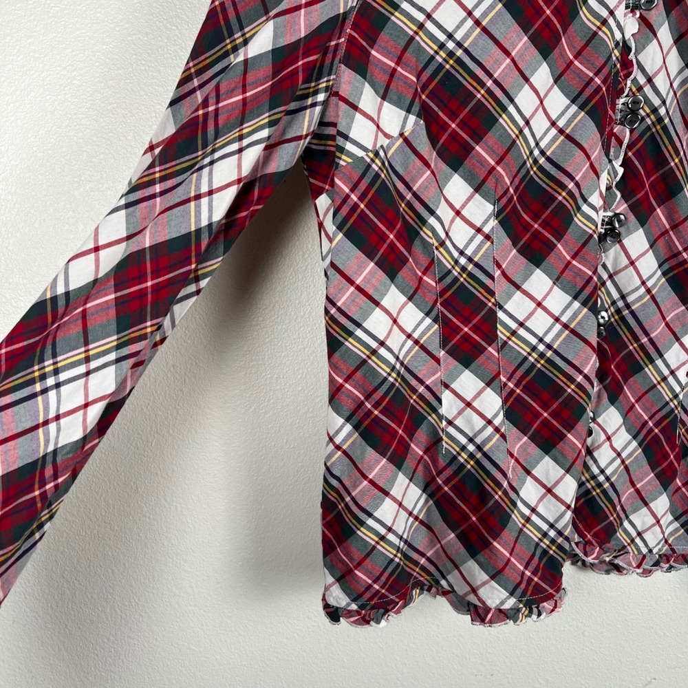 Tommy Hilfiger Red Plaid Ruffle Trim Button Up Top XL Western Cowgirl Preppy - Picture 10 of 12